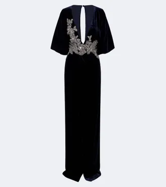 Costarellos Crystal-embellished velvet gown