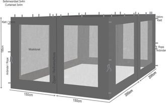 Quick-Star Quick-star - 4 Seitenteile Mit Moskitonetz F&uuml;r Rank Pavillon 3x4m Seitenwand Anthrazit Ral 7012