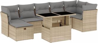 vidaXL Set De Sof&aacute;s De Jard&iacute;n Y Cojines 8 Piezas Rat&aacute;n Sint&eacute;tico Beige Vidaxl