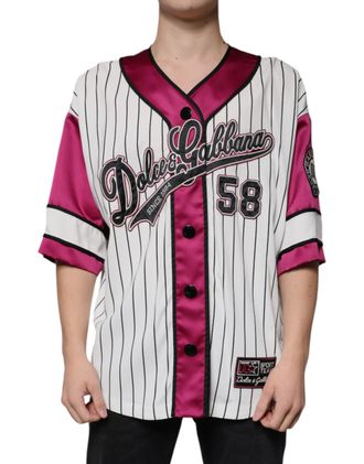 Dolce & Gabbana Multicolor Logo Jersey Button V-neck Mens T-shirt