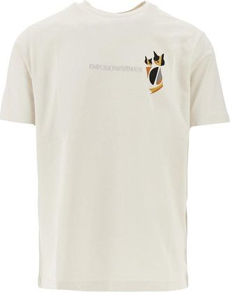 Emporio Armani Apr&egrave;s cats and logo embroidery print T-shirt Man XS