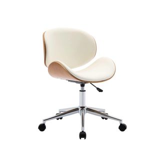 Sweeek Silla de oficina con ruedas, madera curvada y acabado en polipiel