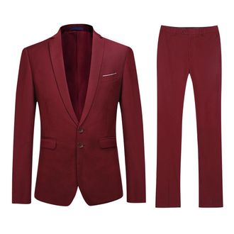 AlltheMen Heren 2-delig slim fit wijnrood pak met twee knopen