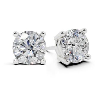 Grown Brilliance 3 Carat Round Lab Grown Diamond Stud Earrings in 14K White Gold, Push Back, F Color, VS Clarity, 4 Prong Setting