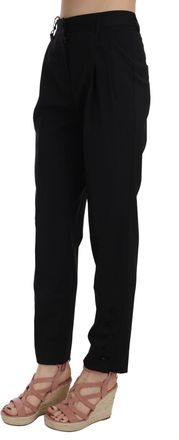 Dolce & Gabbana Womens Button Pleated Tapered Trousers Black Virgin Wool Elastane