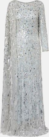 Jenny Packham Abito lungo Pauline con mantella e decorazioni