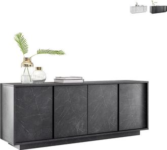 Les Tendances Aparador Alacena Dise&ntilde;o Moderno 4 Puertas Efecto M&aacute;rmol 180x43x79cm Athens - Negro