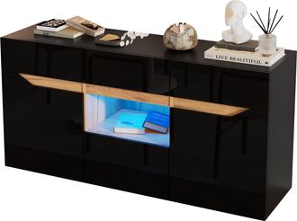 STILVORA Aparador Con 4 Cajones, 2 Puertas Y Led, Mueble De Almacenaje Para Sal&oacute;n, En Tablero De Part&iacute;culas, 140&times;40&times;70 Cm, Negro