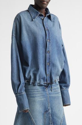 Brandon Maxwell The Leland Drawstring Denim Shirt in Dakota Wash at Nordstrom, Size Medium
