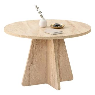 Dmora Mesa De Centro Armanda, Redonda, Tablero De Madera, Color Beige, 60x60x40h Cm Beige M&aacute;rmol