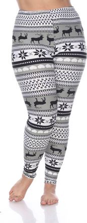 White Mark Reindeers Printed Leggings - Plus In Grey / White