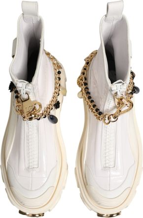 Dolce & Gabbana Womens White Leather Rubber Logo Ankle Boots Shoes Co+pl+pu+20lf