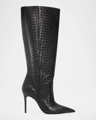Schutz 100mm Samira Woven Leather Knee-High Boots