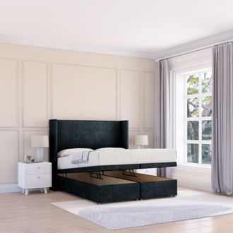 Sloomy Devonshire Naples Fabric Ottoman Bed End Opening With Sprung Memory Mattress & 54 Inch Floorstanding Headboard With Wings | Size: Small Single