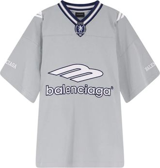 Balenciaga T-Shirts, male, Gray, Size: L 3B Football V-neck T-shirt Oversized