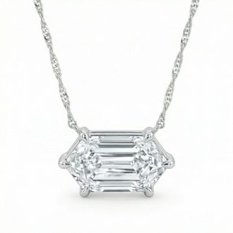 Pompeii3 Certified 1.10Ct Long Hexagon Diamond East West Pendant Gold Necklace Lab Grown