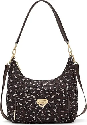 Baggallini Coastal Flip Lock Half Moon Bag Cross Body Womens Handbags Ganache Cheetah Gold Hardware, Nylon