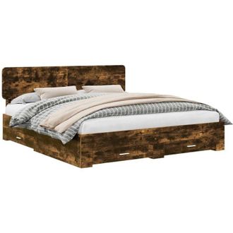 vidaXL Bed Frame with Drawer Smoked Oak 180 x 200 cm Engineered Wood vidaXL