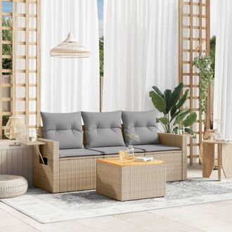 vidaXL Juego De Sof&aacute;s Jard&iacute;n Con Cojines 4 Pzas Rat&aacute;n Sint&eacute;tico Beige Vidaxl