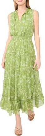 1.State Sleeveless Tie Neck Tiered Maxi Dress in Grasshopper Green at Nordstrom Rack, Size X-Small