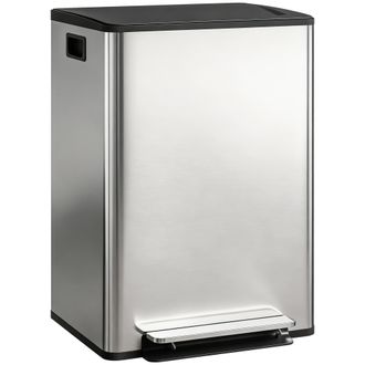 Mauro Ferretti Pattumiera A Pedale Con 2 Scomparti Da 30l, Coperchio Ammortizzato E Secchi Rimovibili, Acciaio Inox, Argento