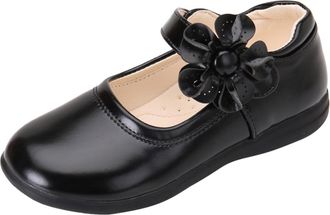 Generic Girls Hook and Loop Dress Shoes Mary Jane Shoes Ballet Flats Dress Sandals with Flower Decor Stylish Matte Princess Low Heel Footwear Kids Uniform Oxf