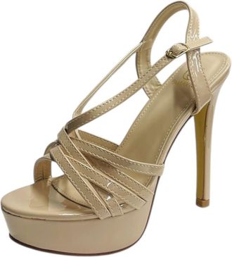 Generic Womens Platform High Heel Wedding Prom Party Ankle Strap Going Out Fashion Shoes (Beige, UK Footwear Size System, Adult, Women, Numeric, Medium, 6.5)