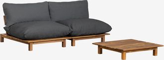 Sklum Sof&aacute; Modular Reclinable De Jard&iacute;n De 2 Piezas Con Mesa De Centro En Madera De Acacia Brina Sklum Gris Antracita