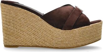 Jimmy Choo London Wig sandalen Leda - Dames - Sleehakken - Bruin - 40 EU - Su&egrave;de - Schoenen