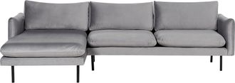 Beliani Beliani - Sof&aacute; Esquinero De Terciopelo Moderno De 4 Plazas Patas Negras Estilo Retro Gris Vinterbro