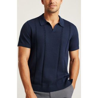 Bonobos Placed Cable Johnny Collar Polo in Navy at Nordstrom, Size Xx-Large