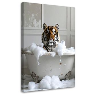 Feeby Cuadro Sobre Lienzo, Tigre Sentado En Una Ba&ntilde;era Con Espuma, 80x120