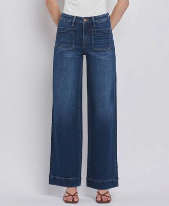 Flying Monkey High Rise Wide Trouser Jeans In Dark Denim