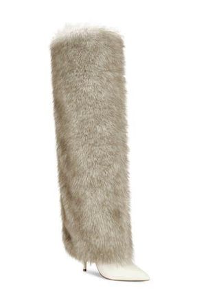 Azalea Wang Langann Faux Fur Stiletto Boot in Bone at Nordstrom Rack, Size 8