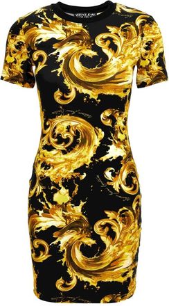 Versace Jeans Couture Geprinte Midi-jurk van Katoen-Jersey - Dames - Korte kleedjes - Zwart - XS - Katoen - Kleedjes