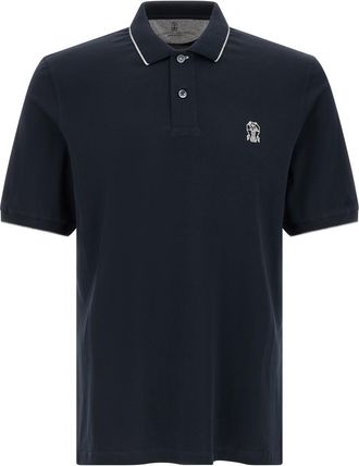 Brunello Cucinelli Navy Blue Logo Embroidered Polo