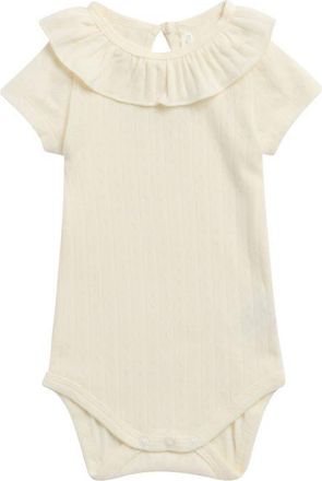 Rylee + Cru Ruffle Collar Cotton Bodysuit in Ivory at Nordstrom, Size 18-24M