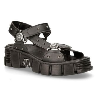 New Rock Unisex Black VEGAN Leather Sandals-BIOS120-V1 - Size EU 43