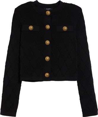 Balmain Milano Stitch Cardigan in 0Pa Black at Nordstrom, Size 10 Us