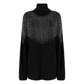 Pinko Pinko, Truien & Vesten, Dames, Zwart, S, Trui met boothals en geborduurde franjes