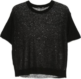 Luisa Cerano Trui verfraaid met pailletten en korte mouwen - Zwart