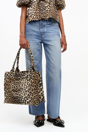Ganni Mixed Leopard Large Canvas Tote Bag