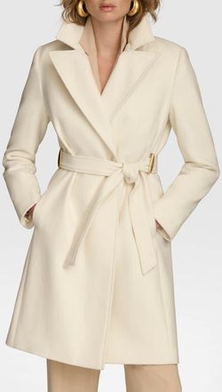 DKNY Belted Wool Blend Coat in Ivory at Nordstrom, Size X-Large