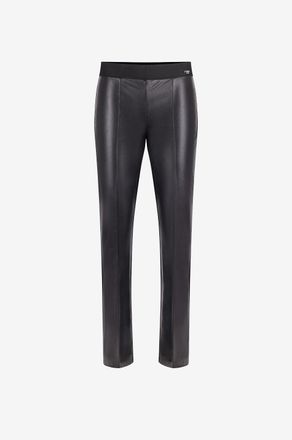 Cambio Slim-Fit Hose aus Kunstleder Flower