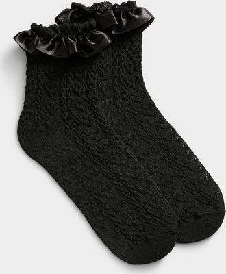 Simons Womens Satiny-ruffle heart socks