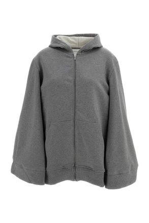 7 For All Mankind Grey Oversized Zip-Up Cotton Hoodie