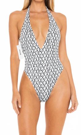 Aexae Monogram Tie-Neck One-Piece Swimsuit In Black / White