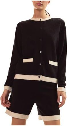 Cynthia Rowley Wool Cashmere 2 Tones Cardigan in Black/white at Nordstrom, Size X-Small