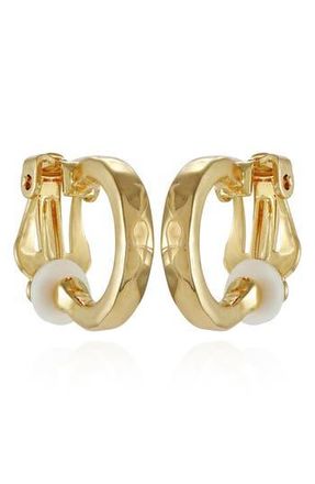 T Tahari Textured Clip-On Hoop Earrings in Silver Tone at Nordstrom Rack