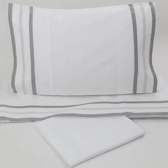 Casa da Laura S&aacute;banas 100% algod&oacute;n 200 hilos pregas gris cama 150/160 2 almohadas